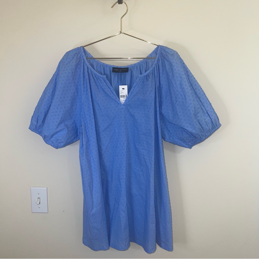 Lane Bryant NWT‎ Blue Swiss Dot Blouse Size 14/16 Puff Sleeve Plus